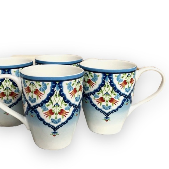 222 Fifth Tunisia Floral Mug Porcelain‎ Coffee Tea Cup Set of 4 - Picture 3 of 7